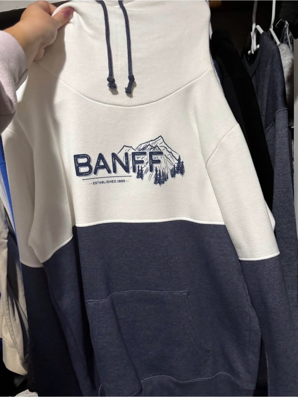 Two-Tone White and Navy Crewneck Sweatshirt